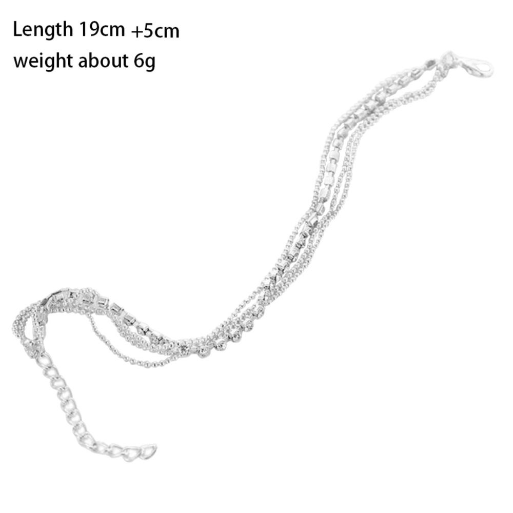 Silver Layer Rhinestone Bead Anklet - Picture 4 of 4